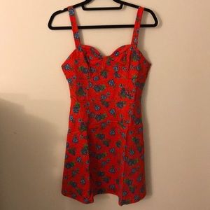 Red flower print dress
